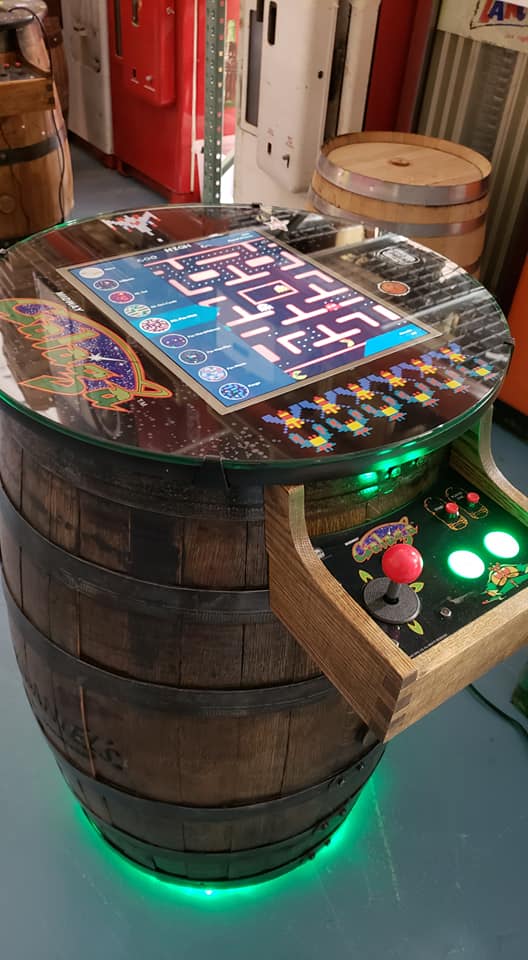 Galaga whiskey barrel arcade cabinet